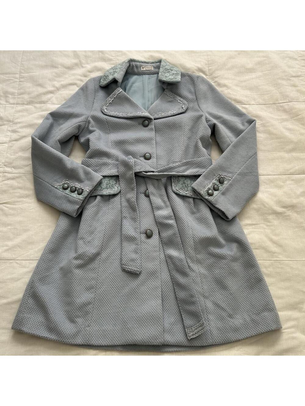 Axes Femme Baby Blue Belted Lace Trim Coat Size M Japan